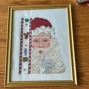 Framed Santa Claus needlework art